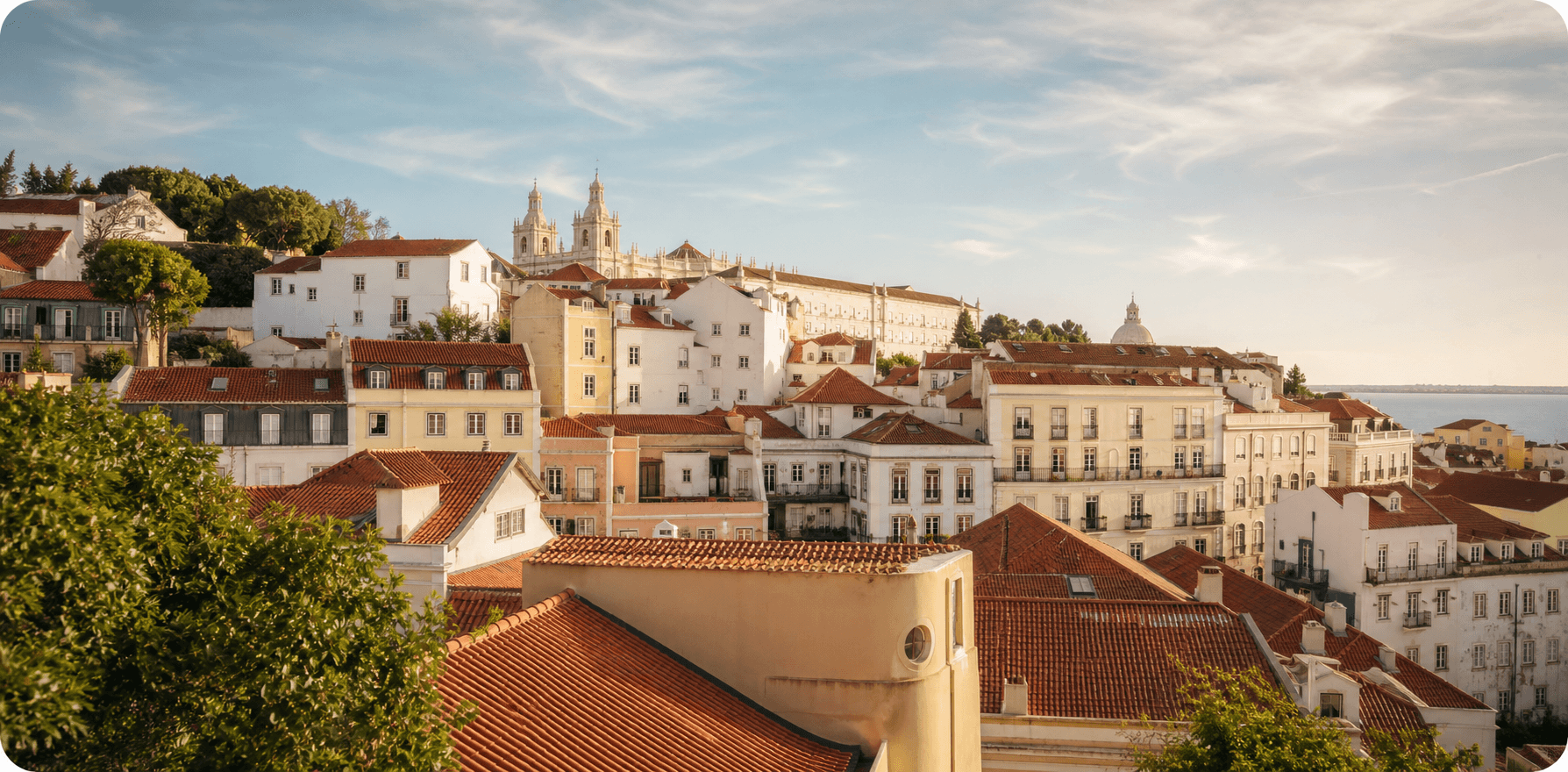 Lisbon rooftops in warm evening light